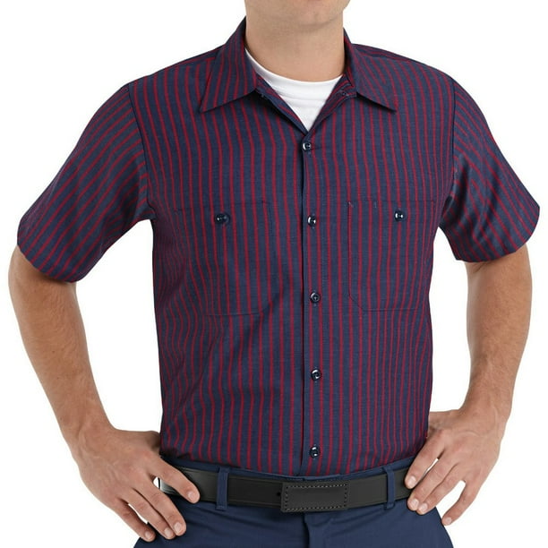 Red Kap Mens Industrial Work Shirt Blue/White Stripe 4.25oz TouchTex II Long Sleeve Red Kap Mens Industrial Work Shirt Blue/White Stripe 4.25oz TouchTex II Long Sleeve